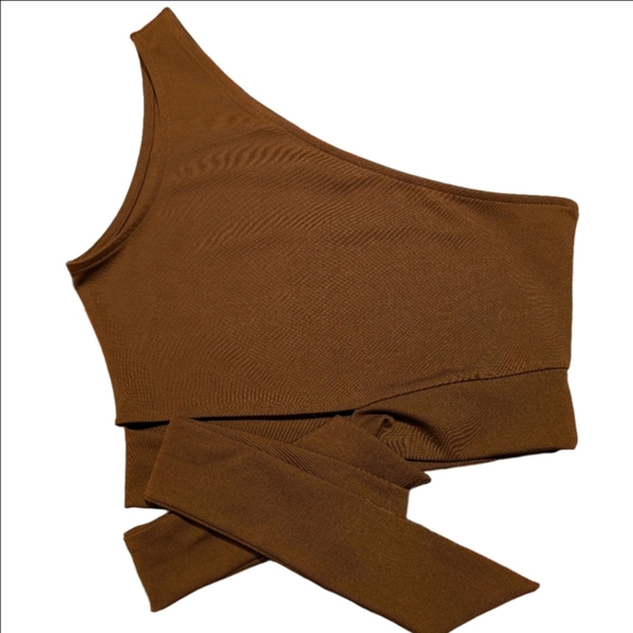 The Drop Brown One-Shoulder Top, Size M - Picture 5 of 5
